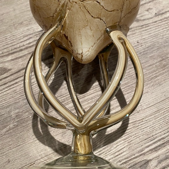 Jozefina Krosno Art Glass Hand Blown Marble Beige & Brown Oil Lamp - Picture 7 of 7